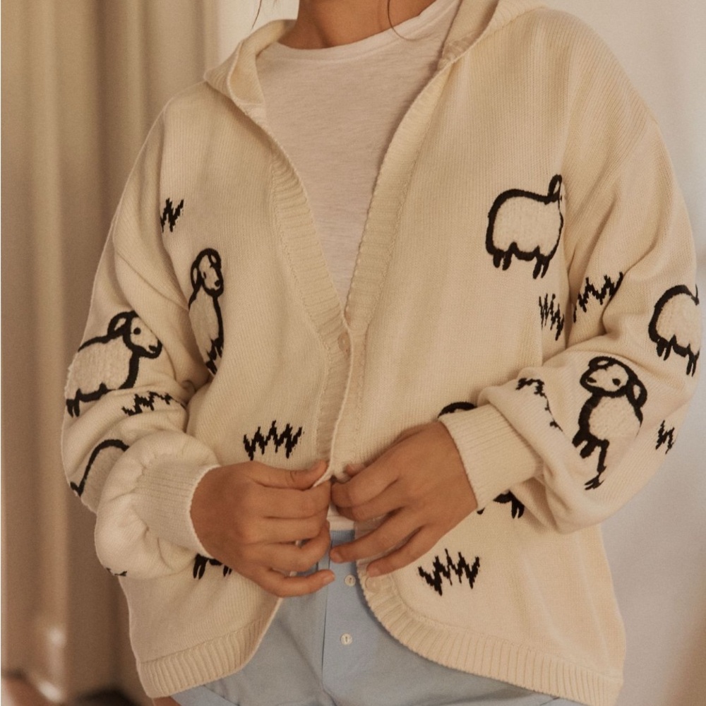 Lyrebird X Anthropologie Cream Hooded Cardigan NWT